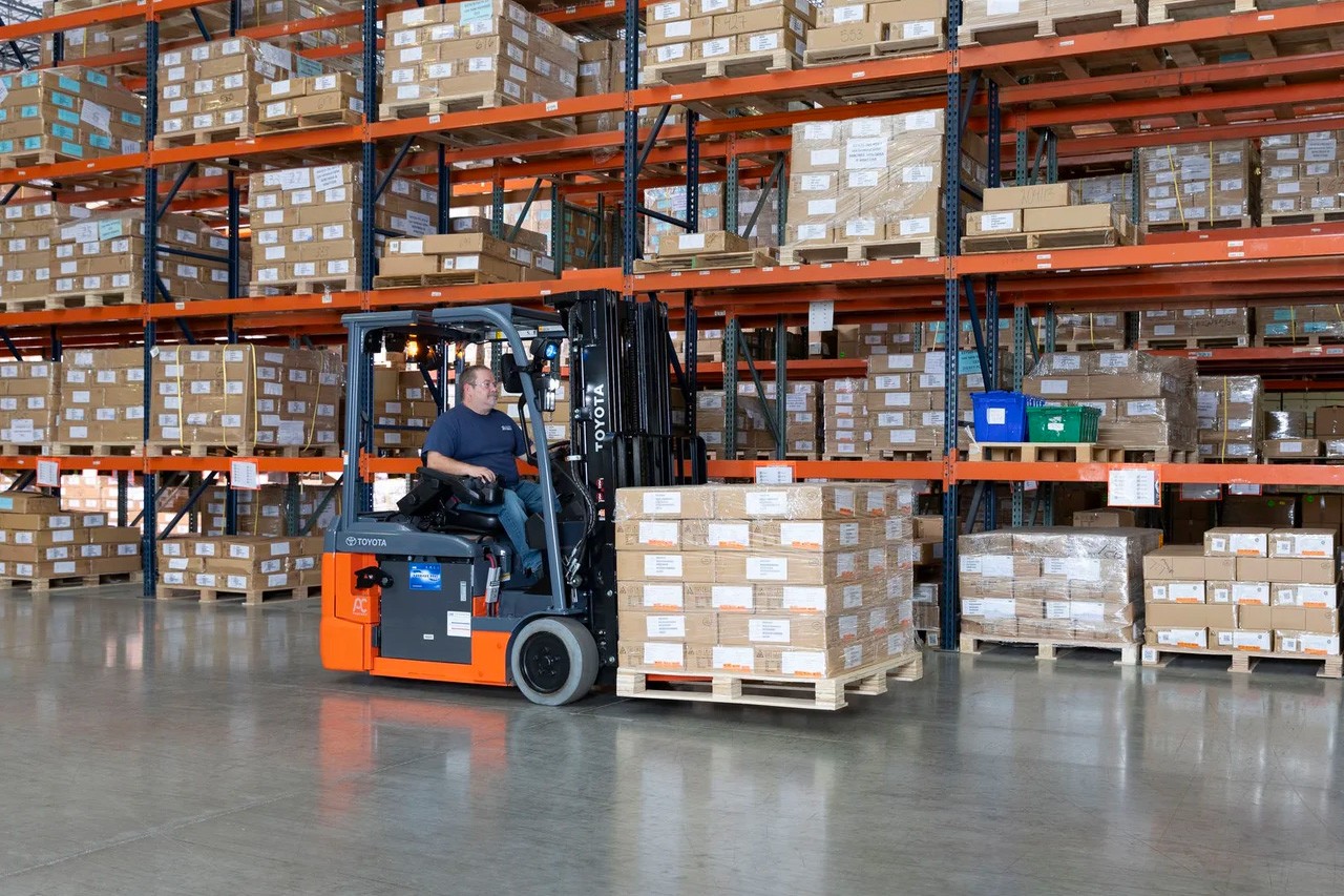 Toyota electric forklift in warehouse